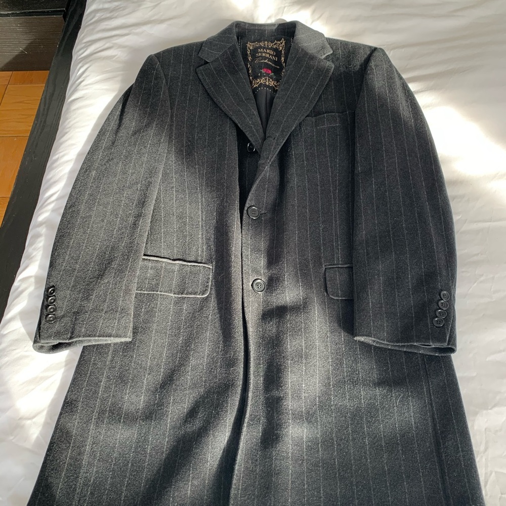 Mario Serrani Cashmere Coat - Charcoal & Pinstripe